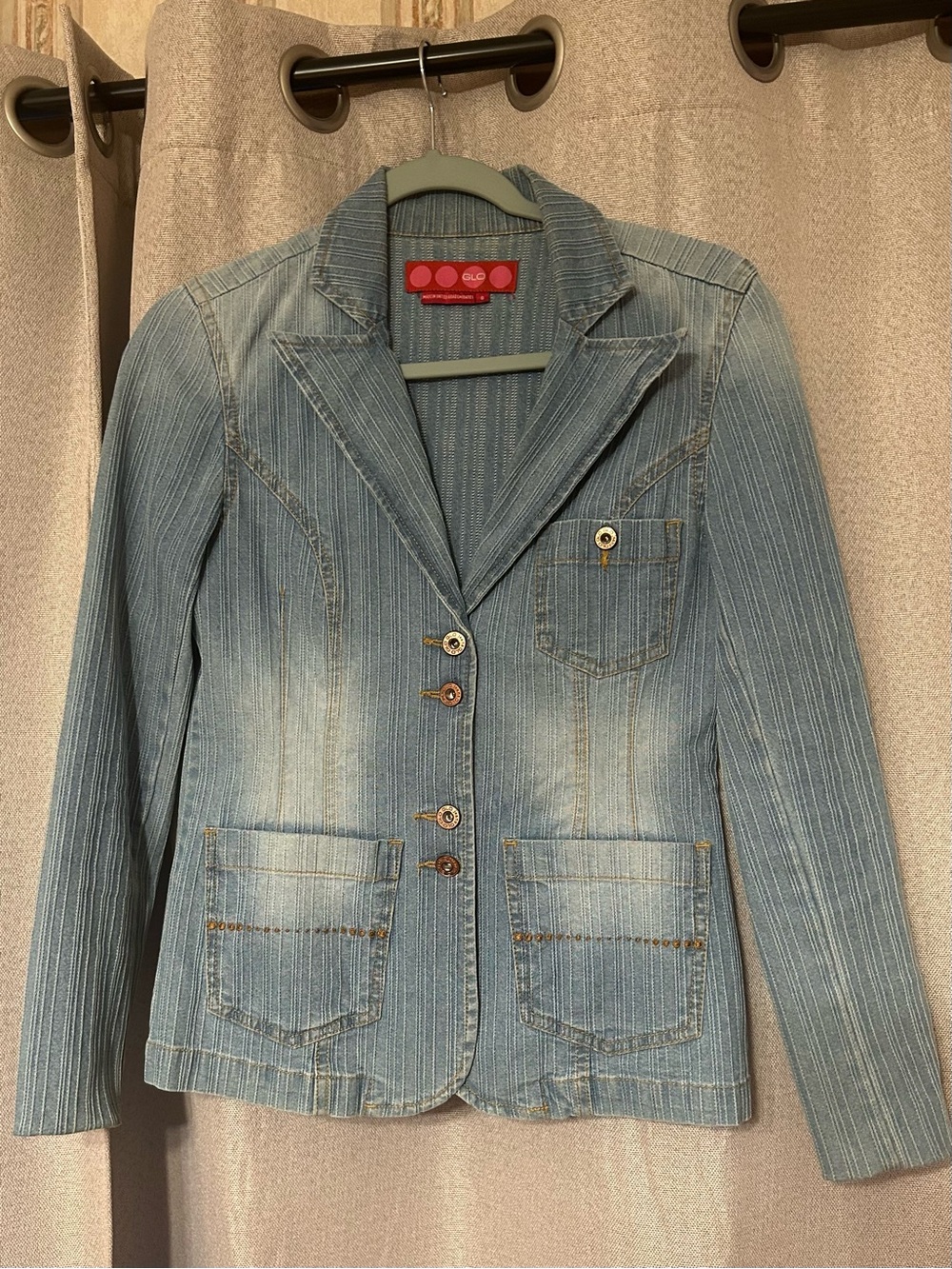 GLO jeans Light Blue Pinstripe Denim Blazer